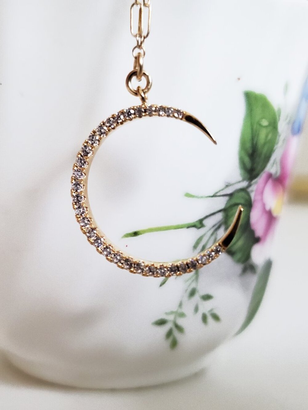 Crescent Moon Delicate Necklace Cubic Zirconia 14K Gold Filled Dainty